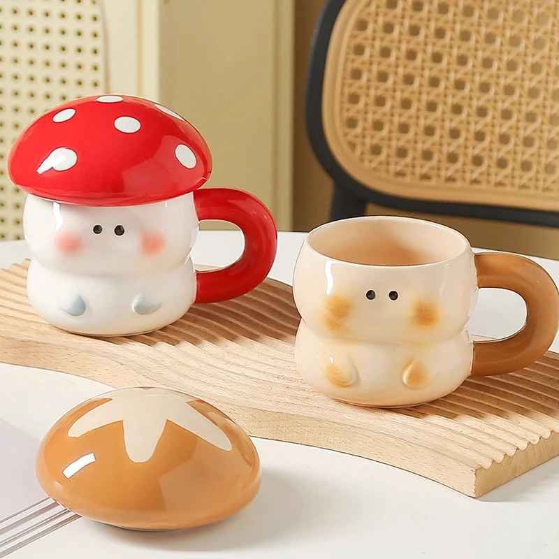 Coffee Or Tea Please - 귀여운 버섯 모양 머그컵, 뚜껑이 있는