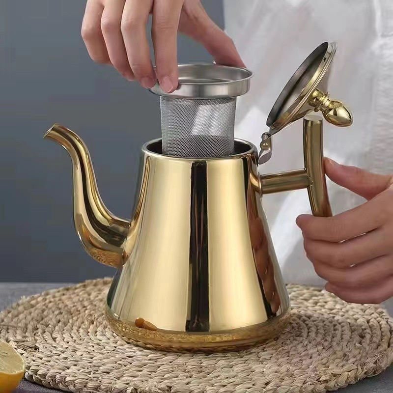 Coffee Tea And Leaf - 1L/1.5L 광택 스테인리스 스틸 티포트, 인퓨저가