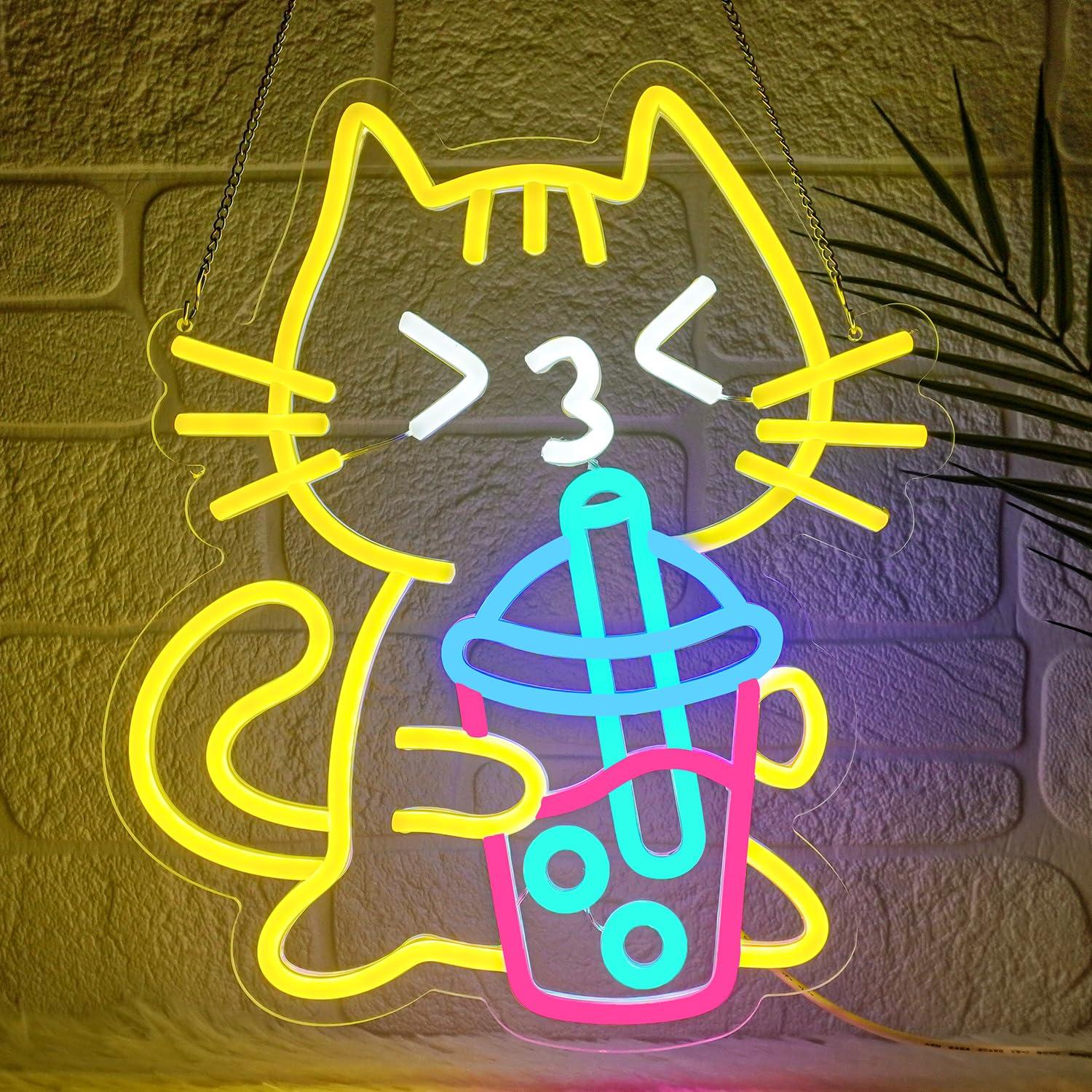 Coffee Tea Neon Sign - 고양이 보바티 네온사인 귀여운 동물 네온