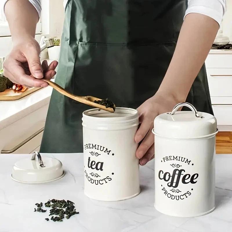 Canister Coffee Sugar Tea - 3개 세트의 둥근 모양 금속 재질