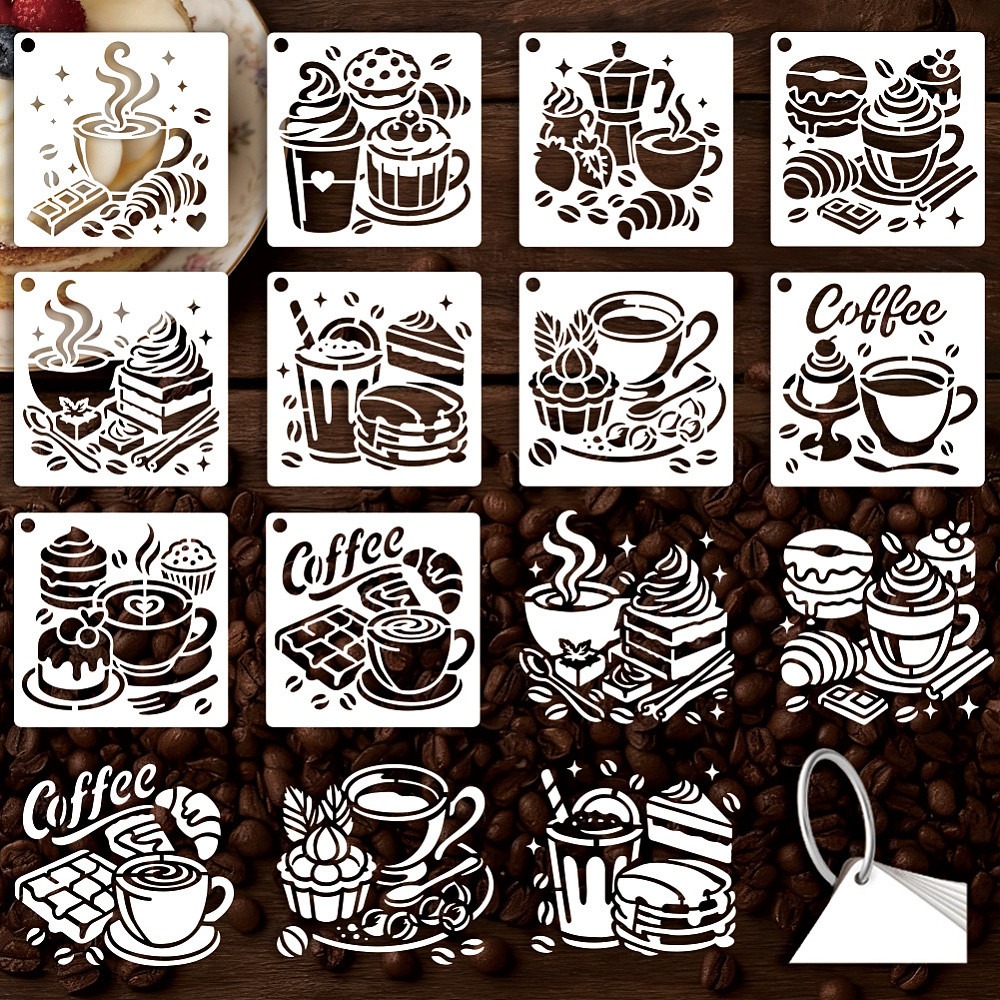 Draw Coffee And Tea - 페인팅용 커피 스텐실 10장, 10가지 스타일,