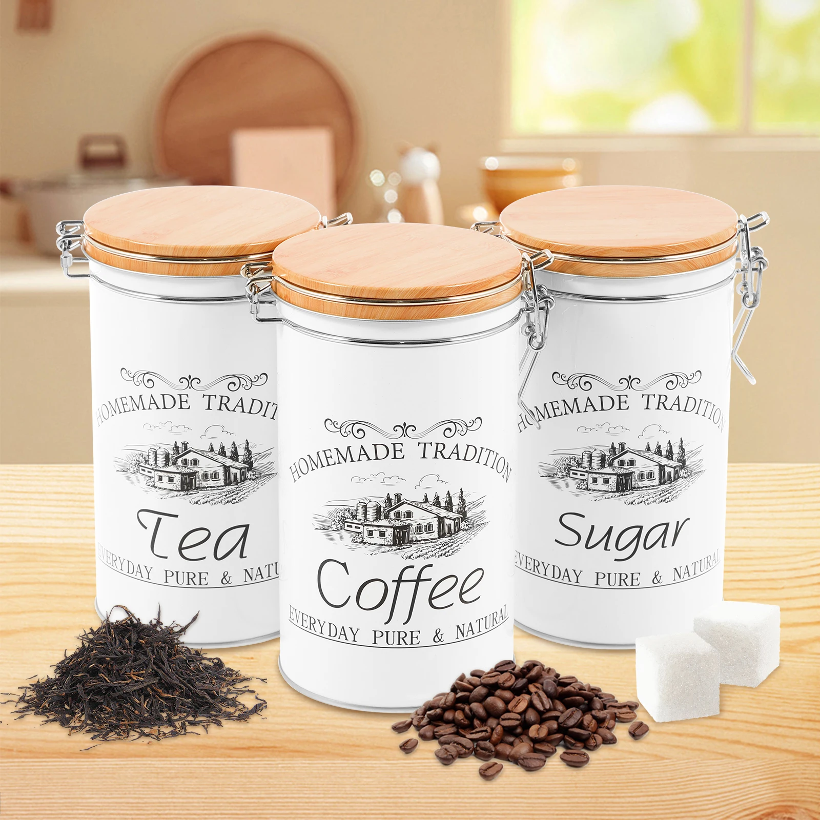 Canister Coffee Sugar Tea - 3개 세트 차 커피 설탕 용기
