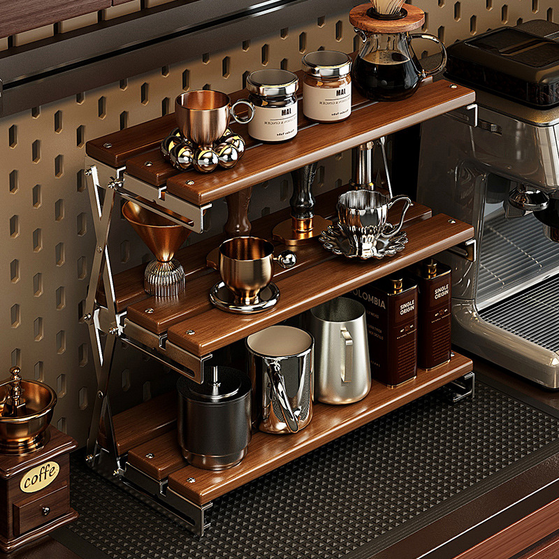 Coffee Tea Organizer - 나무 접이식 컵 홀더 선반, 다층