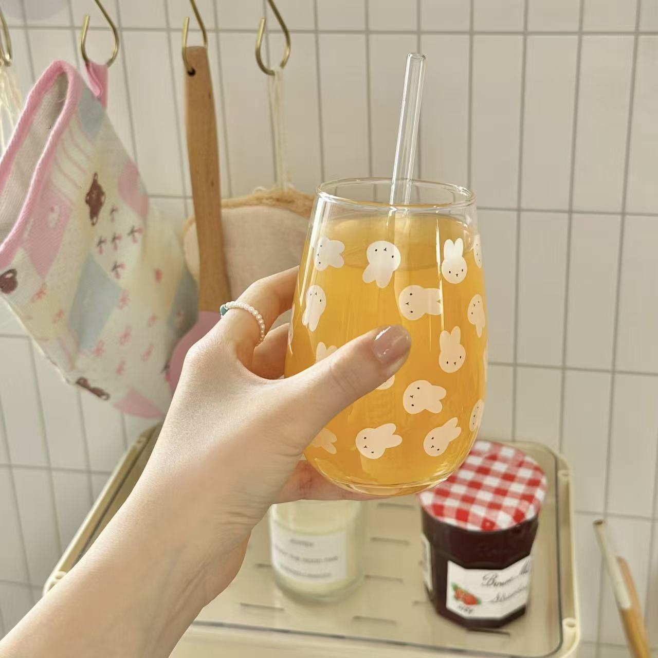 귀여운 미피 토끼 프린트 유리 텀블러 대용량 물컵 -  - Coffee Tea & Hot Chocolate 리뷰 및 가격