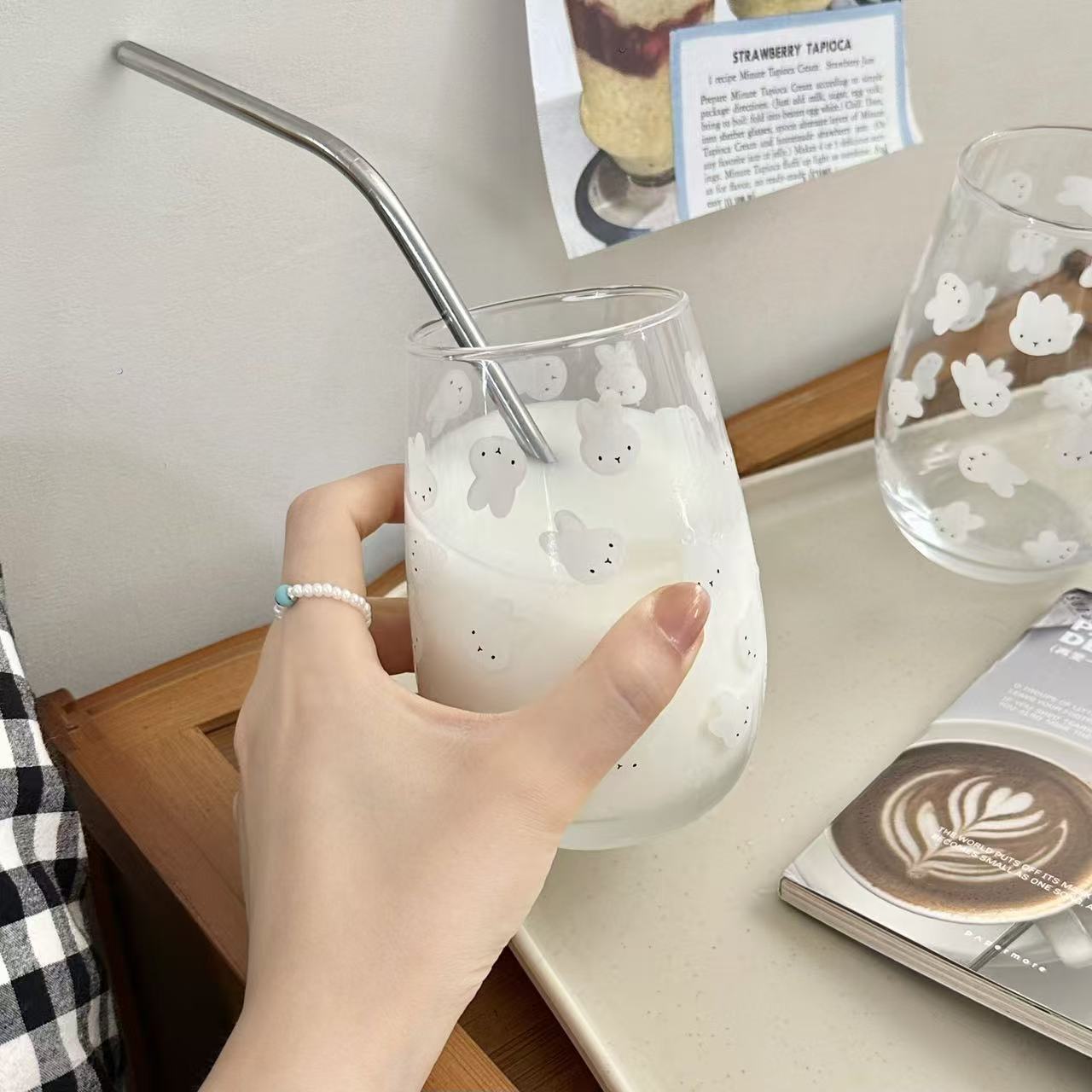 귀여운 미피 토끼 프린트 유리 텀블러 대용량 물컵 -  - Coffee Tea & Hot Chocolate 리뷰 및 가격