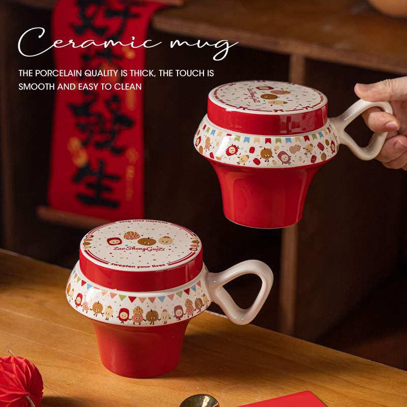 뚜껑이 있는 창의적인 디자인의 세라믹 커피잔, 빨간색. - Coffee Or Tea Please 리뷰 및 가격