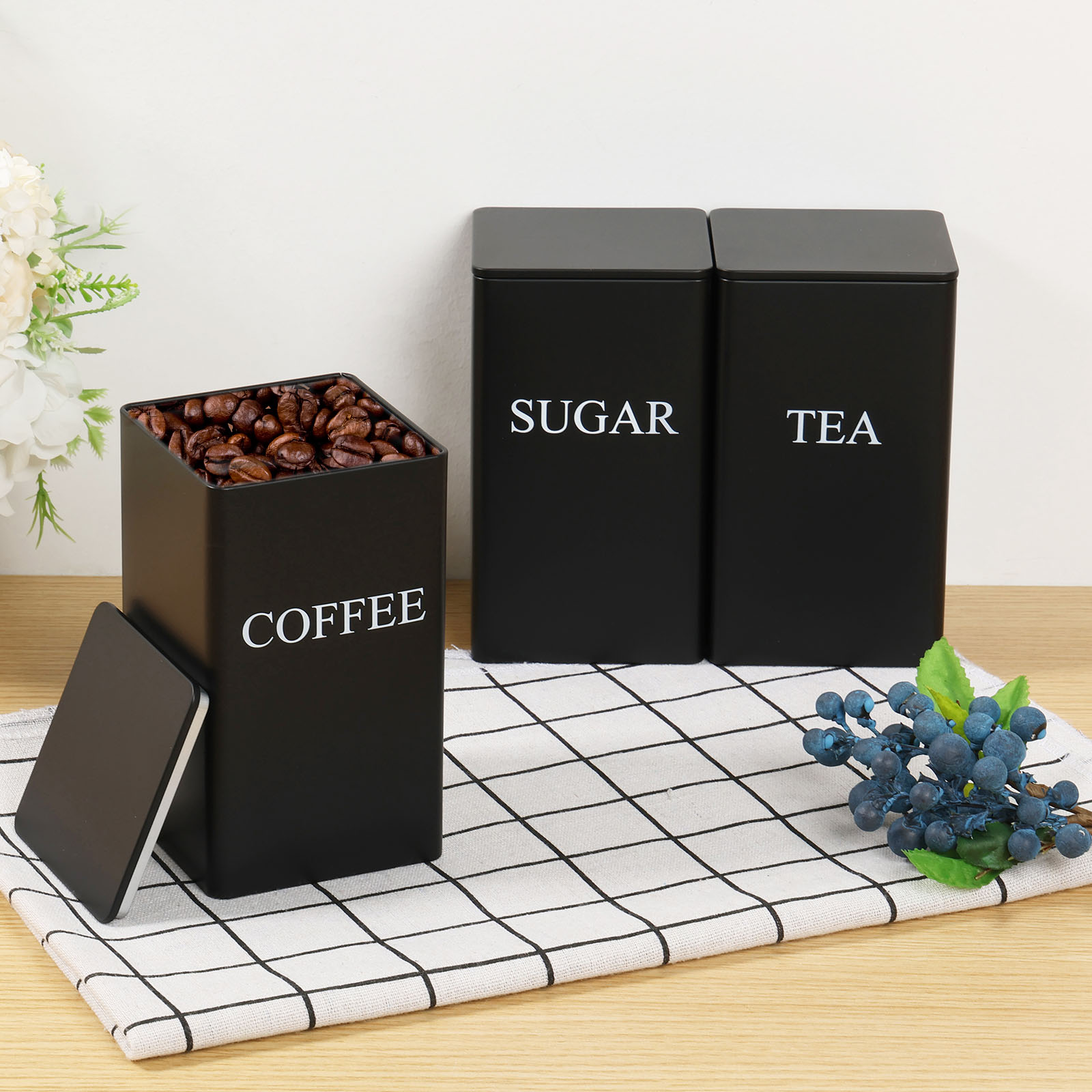 3Pcs 커피 콩 저장 용기 차 설탕 진공 봉인 된 항 - Canister Coffee Sugar Tea 리뷰 및 가격