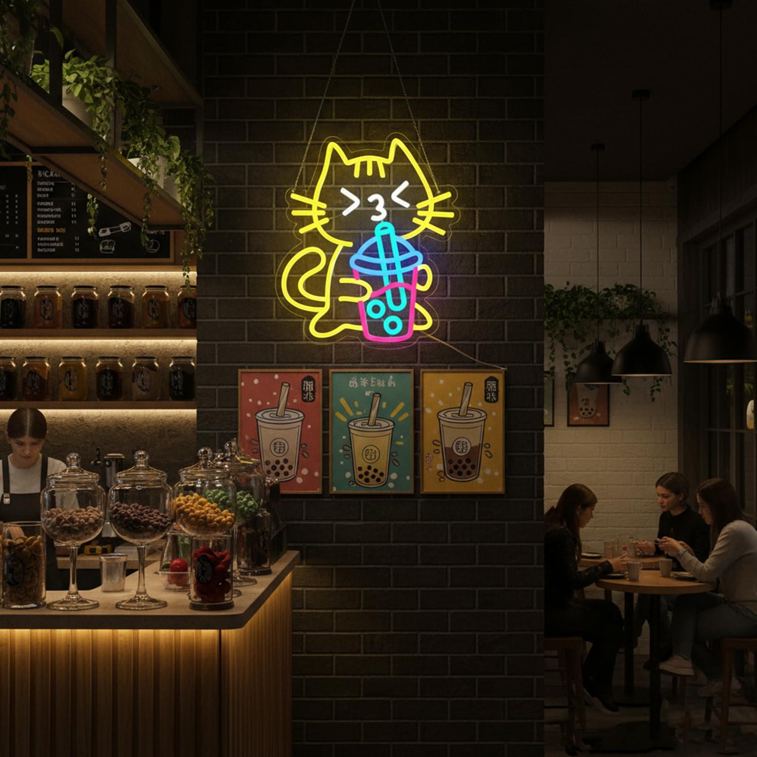 고양이 보바티 네온사인 귀여운 동물 네온 조명 버블티  - Coffee Tea Neon Sign 리뷰 및 가격