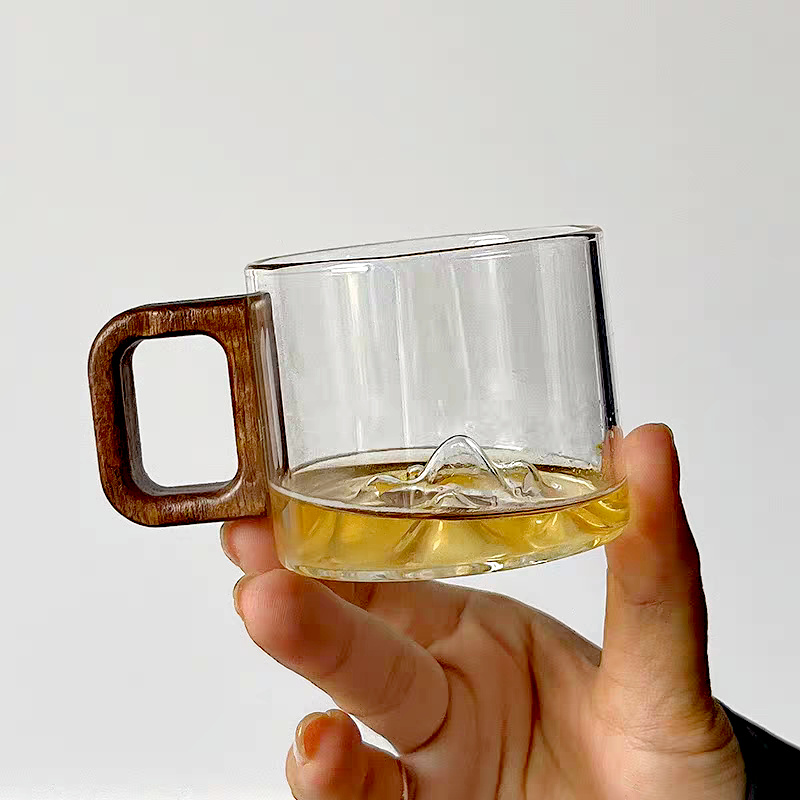 작은 용량 호두 나무 손잡이 유리 커피 머그잔, 갓 그 - Coffee Tea Pictures 리뷰 및 가격