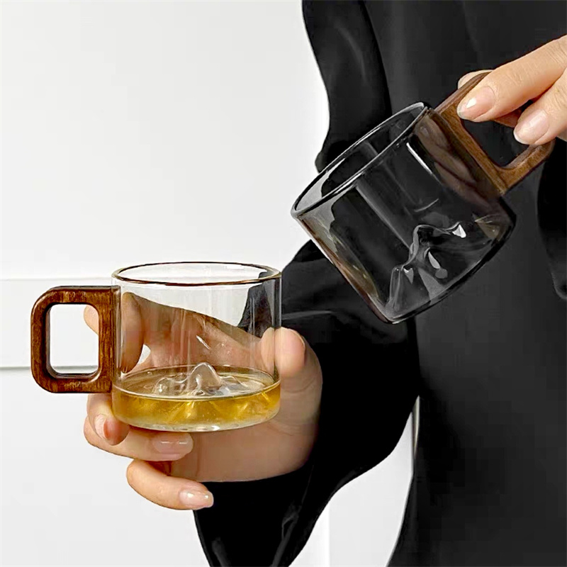 작은 용량 호두 나무 손잡이 유리 커피 머그잔, 갓 그 - Coffee Tea Pictures 리뷰 및 가격