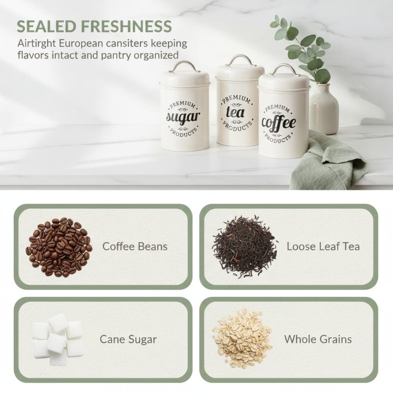 3개 세트의 둥근 모양 금속 재질 차, 커피, 설탕 보 - Canister Coffee Sugar Tea 리뷰 및 가격