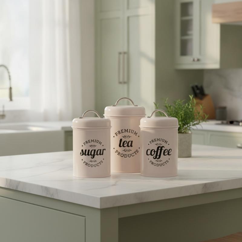 3개 세트의 둥근 모양 금속 재질 차, 커피, 설탕 보 - Canister Coffee Sugar Tea 리뷰 및 가격