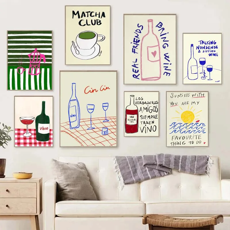 다채로운 그림 추상 미술 음식 포스터 캔버스 장식 그림 - Draw Coffee And Tea 리뷰 및 가격
