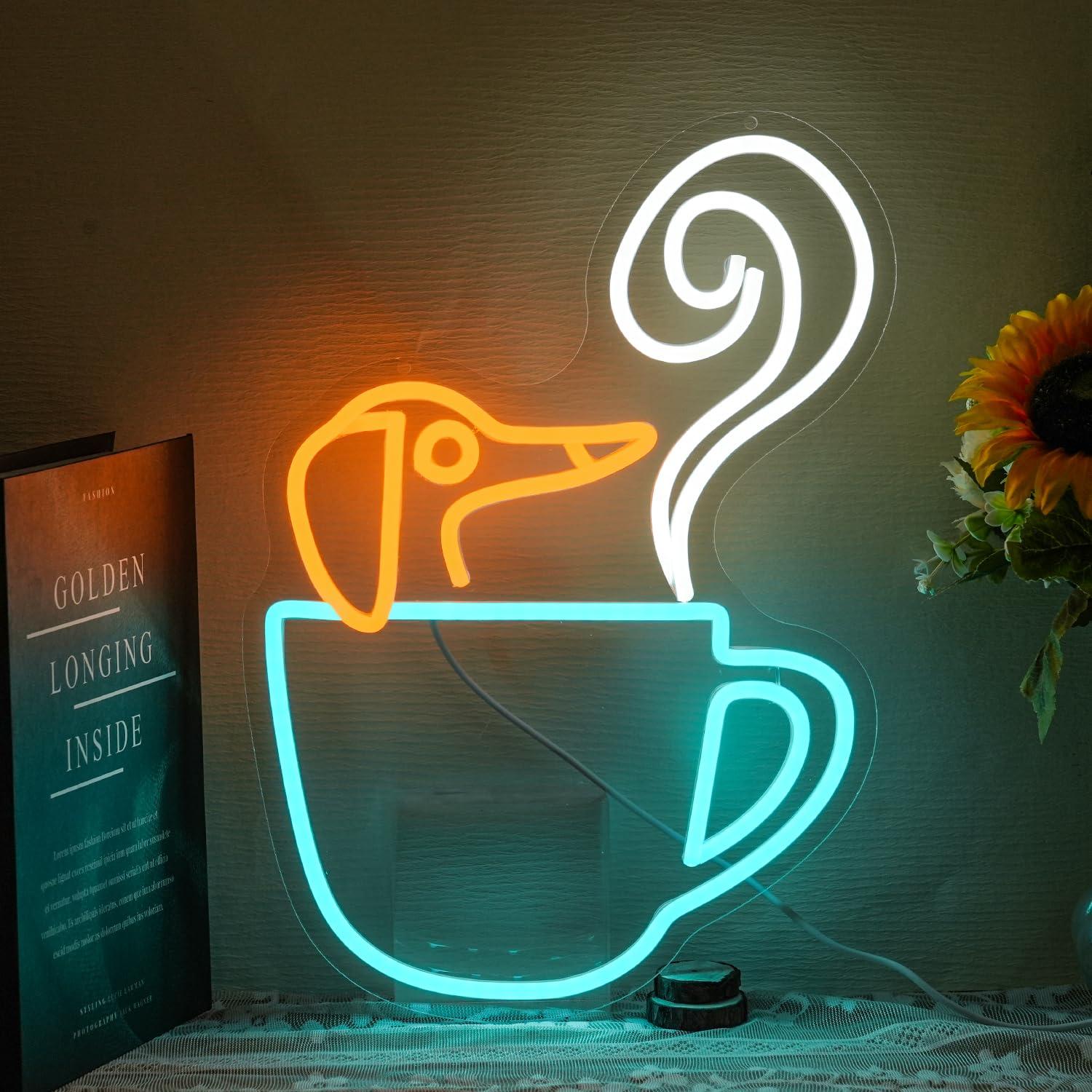 닥스훈트 커피컵 네온사인 USB 조광 LED 조명 -  - Coffee Tea Neon Sign 리뷰 및 가격