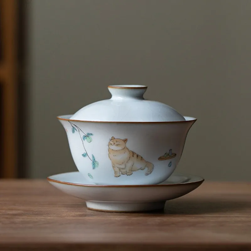 전통 Ru Kiln 세라믹 티 그릇 수제 고양이 패턴  - Coffee Tea Set Up 리뷰 및 가격