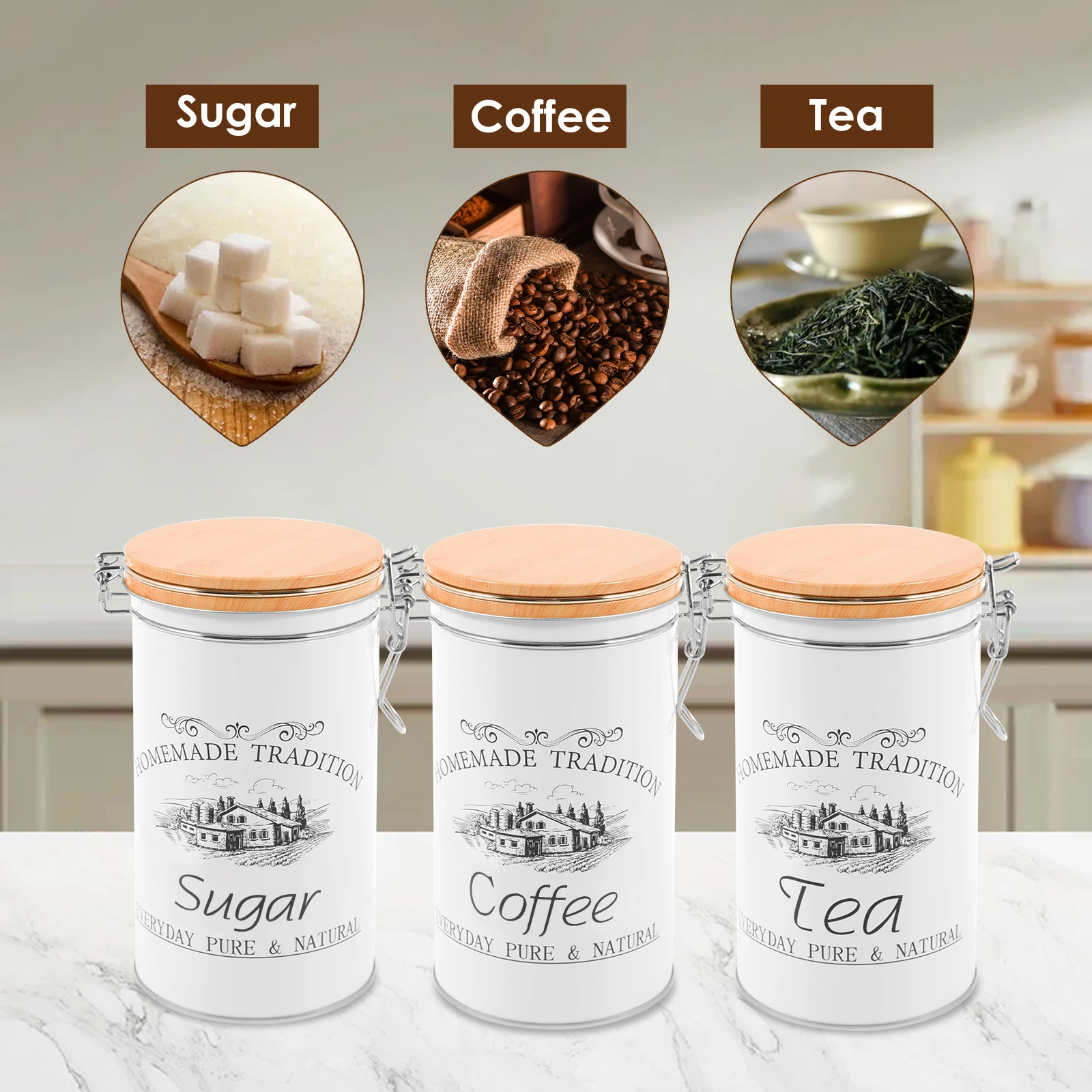 3개 세트 차 커피 설탕 용기 금속 커피 원두 보관 용 - Canister Coffee Sugar Tea 리뷰 및 가격