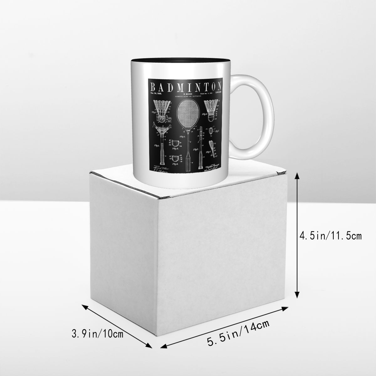 배드민턴 올드 빈티지 특허 도면 프린트 머그 재미있는  - Draw Coffee And Tea 리뷰 및 가격