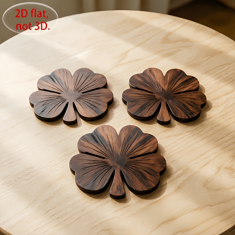 2D 평면 클로버 모양 나무 컵받침 4개 세트, 월넛  - Coffee Tea Pictures 리뷰 및 가격