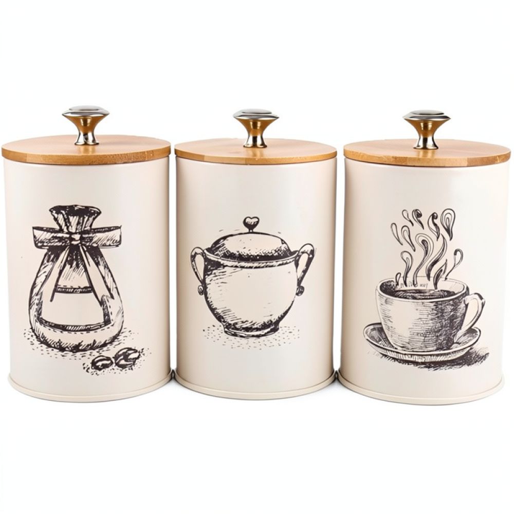 현대적인 미니멀리즘 스타일의 대나무 뚜껑이 달린 금속  - Canister Coffee Sugar Tea 리뷰 및 가격