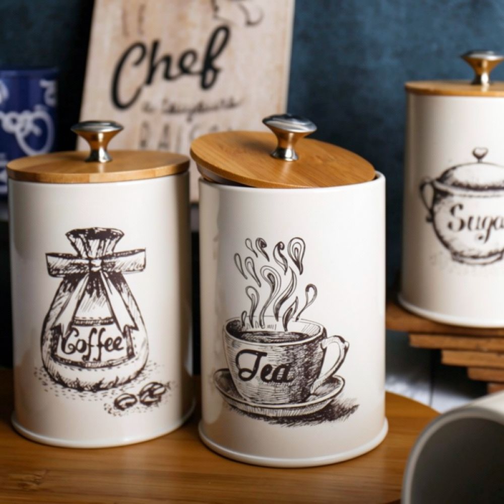 현대적인 미니멀리즘 스타일의 대나무 뚜껑이 달린 금속  - Canister Coffee Sugar Tea 리뷰 및 가격