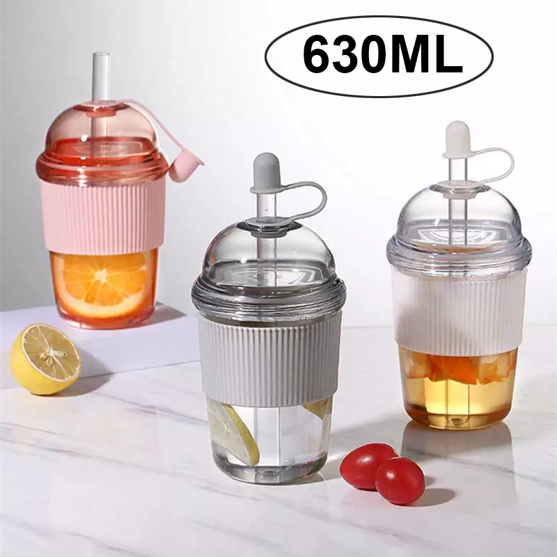 630ML 뚜껑과 빨대가 있는 휴대용 대용량 커피/우유 - Coffee Tea Pictures 리뷰 및 가격