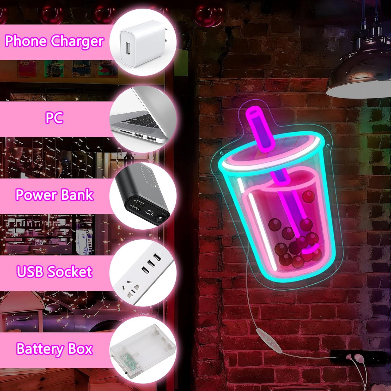 버블티 네온사인 USB 전원 디밍 가능 LED 조명 ( - Coffee Tea Neon Sign 리뷰 및 가격